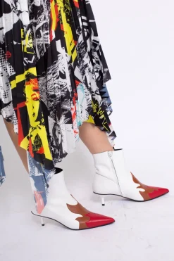 Marques ' Almeida Shoes | POINTY KITTEN HEEL FLAME BOOTS IN WHITE MULTICOLOUR
