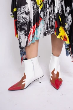 Marques ' Almeida Shoes | POINTY KITTEN HEEL FLAME BOOTS IN WHITE MULTICOLOUR