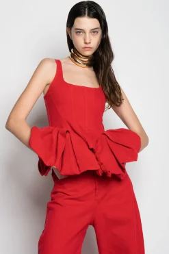 Marques ' Almeida Tops | Denim | CORSET WITH PLEATED HIP PANELS RED