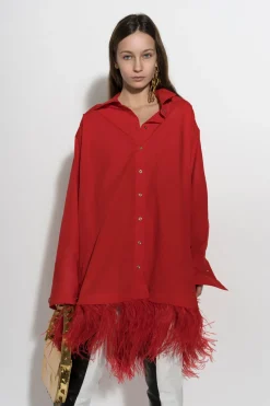 Marques ' Almeida Dresses | Tops | FEATHER HEM SHIRT DRESS RED