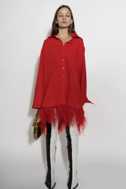 Marques ' Almeida Dresses | Tops | FEATHER HEM SHIRT DRESS RED