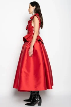 Marques ' Almeida Bottoms | HIGH WAIST PLEATED FULL SKIRT RED