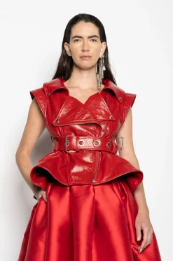 Marques ' Almeida Outerwear | Tops | LEATHER BIKER VEST RED