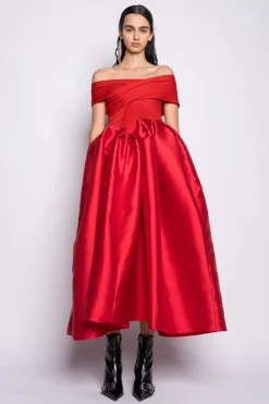 Marques ' Almeida Dresses | Dresses | OFF SHOULDER FULL SKIRT DRESS RED