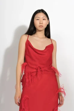 Marques ' Almeida Tops | SLIP TOP WITH FEATHERS RED