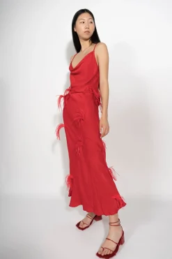 Marques ' Almeida Tops | SLIP TOP WITH FEATHERS RED