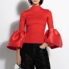 Marques ' Almeida Tops | TURTLENECK PUFF SLEEVE TOP RED