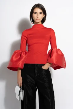 Marques ' Almeida Tops | TURTLENECK PUFF SLEEVE TOP RED