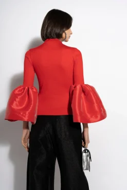 Marques ' Almeida Tops | TURTLENECK PUFF SLEEVE TOP RED