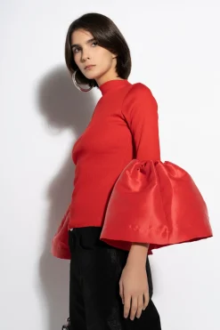 Marques ' Almeida Tops | TURTLENECK PUFF SLEEVE TOP RED