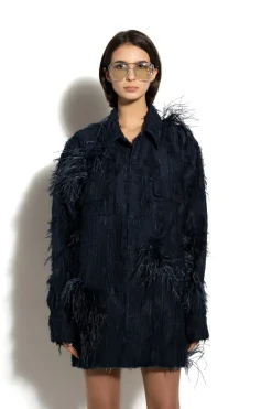 Marques ' Almeida Denim | Outerwear | SHREDDED INDIGO DENIM OVERSHIRT NAVY