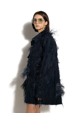 Marques ' Almeida Denim | Outerwear | SHREDDED INDIGO DENIM OVERSHIRT NAVY