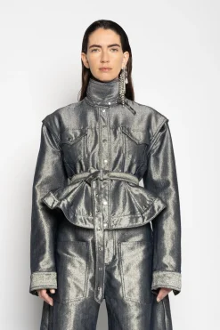 Marques ' Almeida Outerwear | Denim | DENIM BELTED JACKET AND VEST SILVER