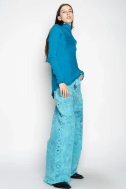 Marques ' Almeida Knitwear | Tops | TURQUOISE DRAPED JUMPER IN MERINO KNIT BLUE