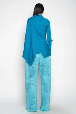 Marques ' Almeida Knitwear | Tops | TURQUOISE DRAPED JUMPER IN MERINO KNIT BLUE