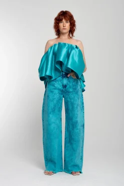 Marques ' Almeida Tops | Tops | PLEATED STRAPLESS TOP TURQUOISE