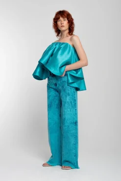 Marques ' Almeida Tops | Tops | PLEATED STRAPLESS TOP TURQUOISE
