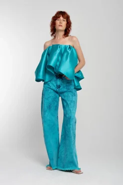 Marques ' Almeida Tops | Tops | PLEATED STRAPLESS TOP TURQUOISE