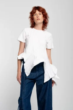 Marques ' Almeida Tops | Tops | CAP SLEEVE PLISSE T-SHIRT WHITE