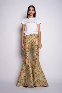 Marques ' Almeida Tops | Tops | CAP SLEEVE T-SHIRT WITH GOLD LOGO WHITE