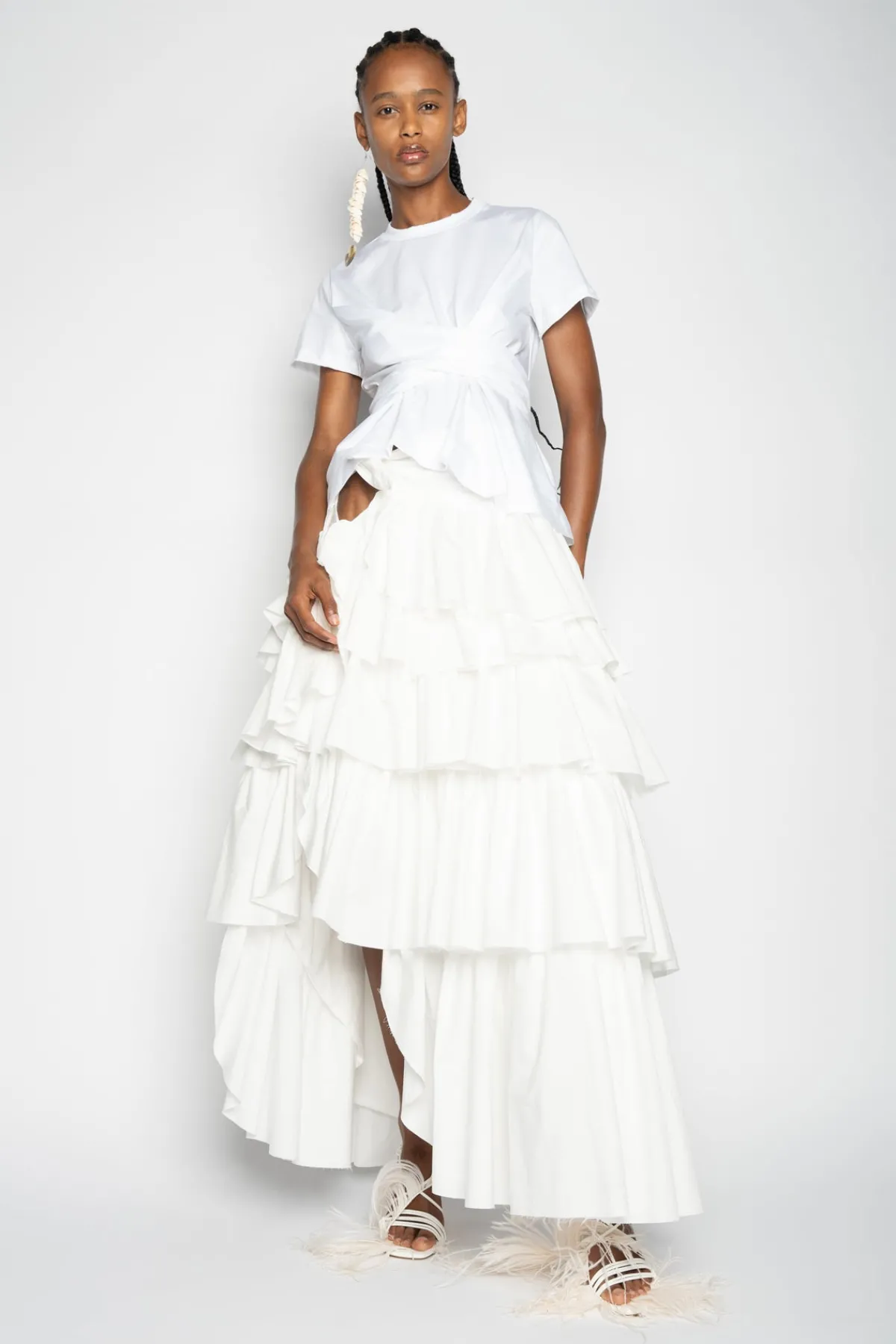 Marques ' Almeida Tops | Tops | CROSS WAIST DRAPE T-SHIRT WHITE