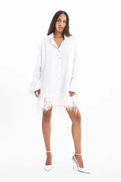 Marques ' Almeida Bridal | Tops | FEATHER HEM SHIRT DRESS WHITE