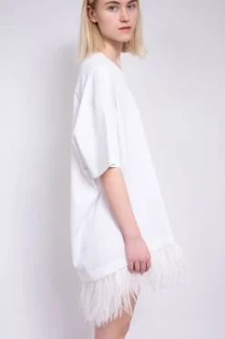 Marques ' Almeida Tops | Dresses | FEATHER HEM T-SHIRT DRESS WHITE