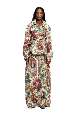 Marques ' Almeida Bottoms | WHITE FLORAL BROCADE BOYFRIEND TROUSERS MULTICOLOUR
