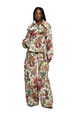 Marques ' Almeida Bottoms | WHITE FLORAL BROCADE BOYFRIEND TROUSERS MULTICOLOUR