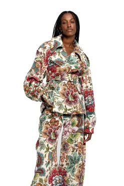Marques ' Almeida Outerwear | WHITE FLORAL BROCADE CROPPED TRENCH COAT STYLE JACKET MULTICOLOUR