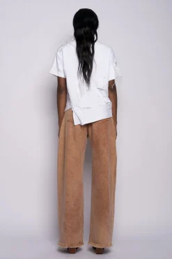 Marques ' Almeida Tops | Tops | LINED DISTRESSED T-SHIRT WITH FEATHERS WHITE