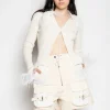 Marques ' Almeida Tops | Knitwear | MERINO WOOL CARDIGAN WITH FEATHERS WHITE