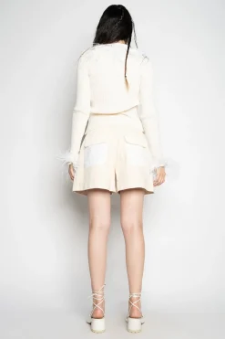 Marques ' Almeida Tops | Knitwear | MERINO WOOL CARDIGAN WITH FEATHERS WHITE