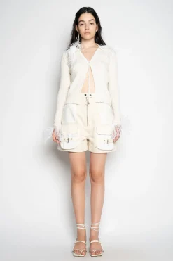 Marques ' Almeida Tops | Knitwear | MERINO WOOL CARDIGAN WITH FEATHERS WHITE