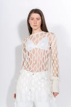 Marques ' Almeida Knitwear | Tops | NET LONG SLEEVE TOP WHITE
