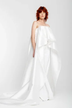 Marques ' Almeida Bridal | PLEATED STRAPLESS TRAIN TOP WHITE