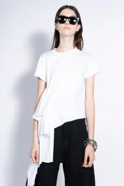 Marques ' Almeida Tops | T-SHIRT WITH SIDE BOW WHITE