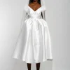 Marques ' Almeida Bridal | V NECK CINCHED PLEATED MIDI DRESS WHITE