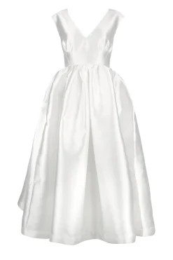 Marques ' Almeida Bridal | V NECK CINCHED PLEATED MIDI DRESS WHITE