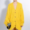 Marques ' Almeida Tops | Knitwear | OVERSIZED CARDIGAN WITH FEATHERS PULLS YELLOW