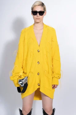 Marques ' Almeida Tops | Knitwear | OVERSIZED CARDIGAN WITH FEATHERS PULLS YELLOW