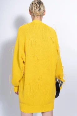Marques ' Almeida Tops | Knitwear | OVERSIZED CARDIGAN WITH FEATHERS PULLS YELLOW